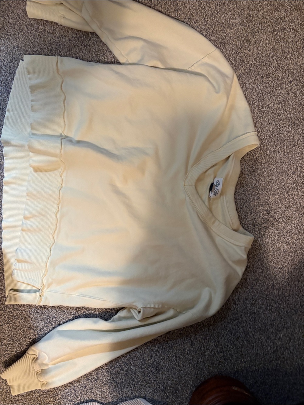 American Eagle Outfitters Pale Yellow Ruffle-Hem Crewneck Sweatshirt